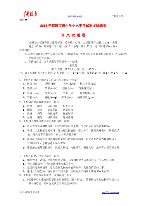 云南省昭通市2013年中考语文试题及答案