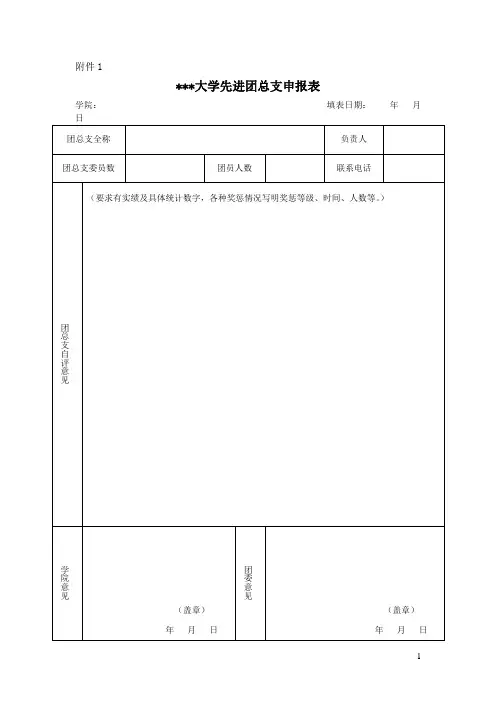 共青团团内评优申请表