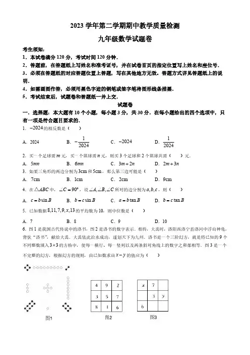 浙江省杭州市淳安县2023-2024学年九年级下学期期中数学试题(含答案)