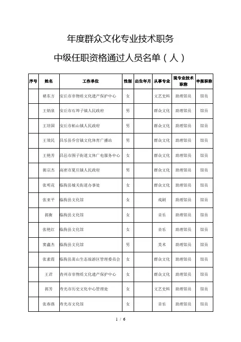 年度群众文化专业技术职务