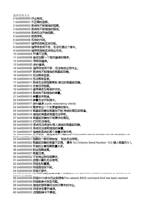 蓝屏代码大全