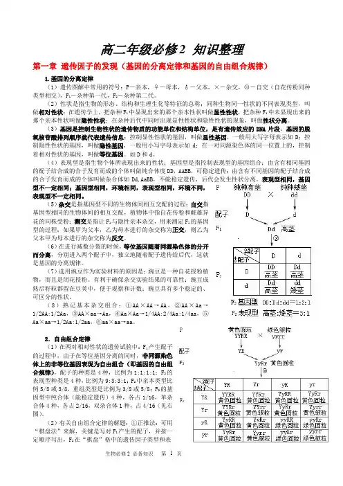 高中生物必修2  基础知识整理(2016年)