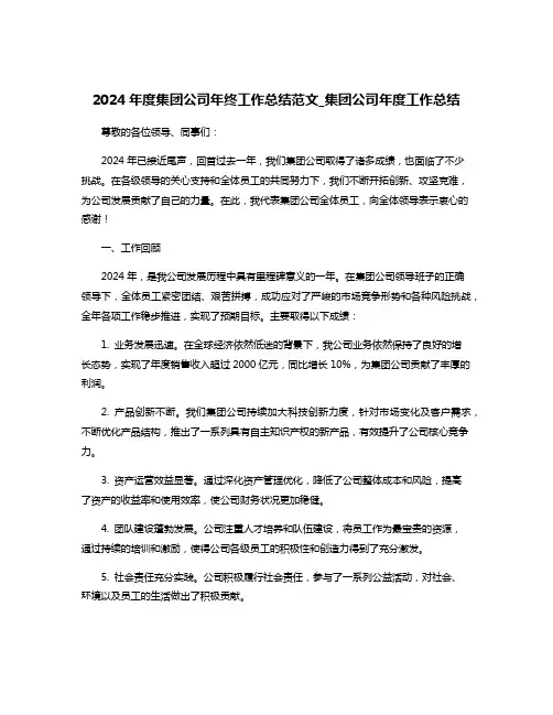2024年度集团公司年终工作总结范文_集团公司年度工作总结