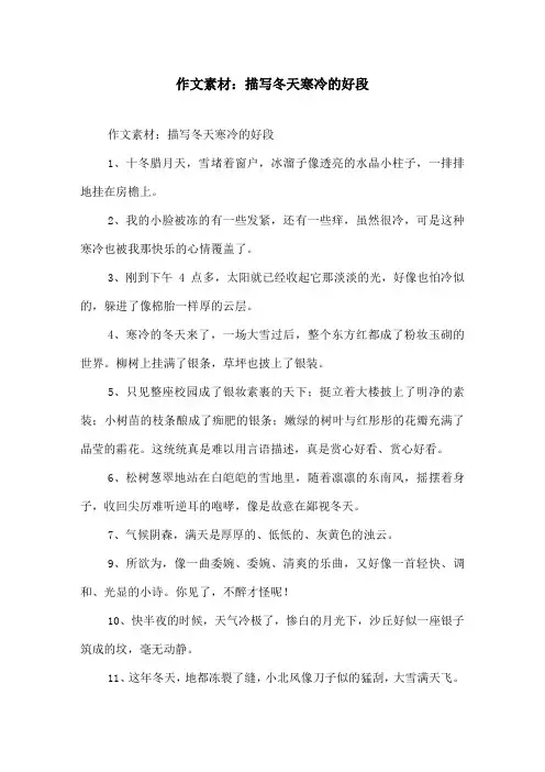 作文素材描写冬天寒冷的好段
