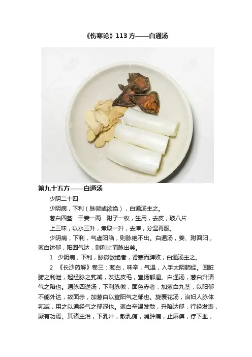 《伤寒论》113方——白通汤