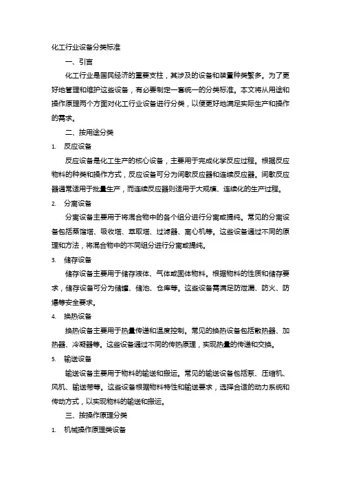 化工行业设备分类标准