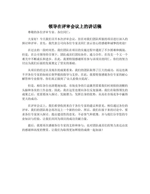 领导在评审会议上的讲话稿