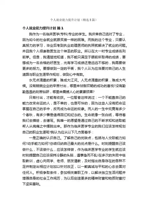 个人就业能力提升计划（精选5篇）