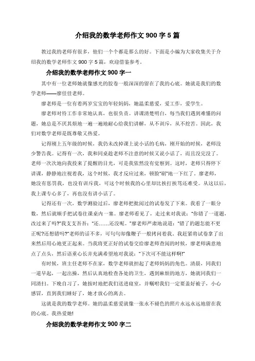 介绍我的数学老师作文900字5篇