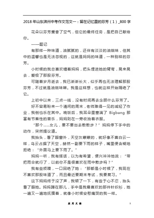 2018年山东滨州中考作文范文一