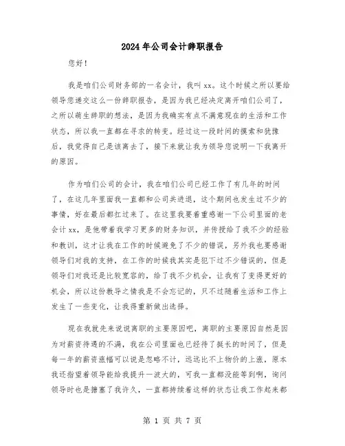 2024年公司会计辞职报告（5篇）
