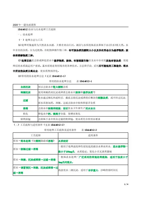 2020年一建市政精讲第84讲-给水与污水处理工艺流程
