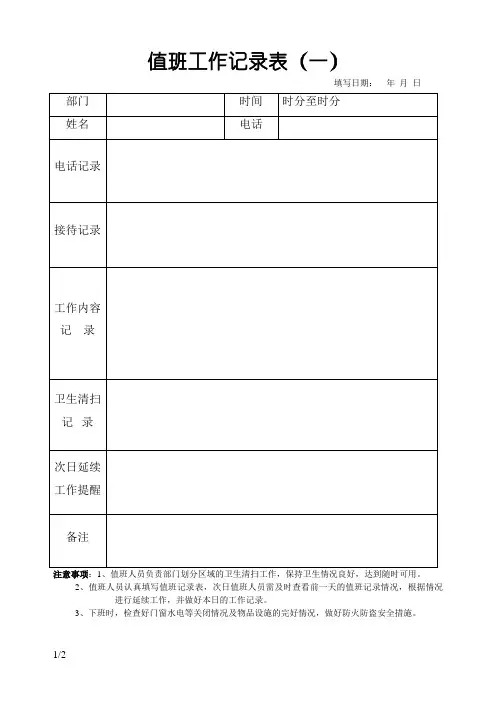 值班工作记录表