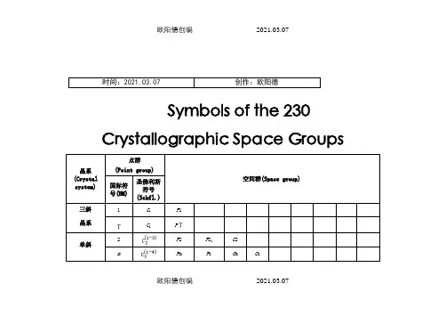 晶体结构空间群表之欧阳德创编