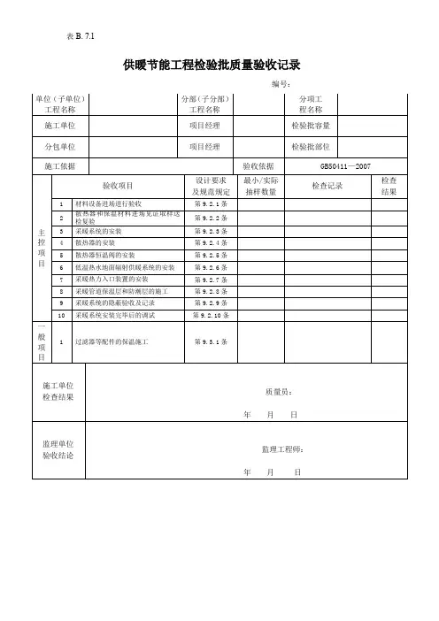 供暖节能工程检验批质量验收记录