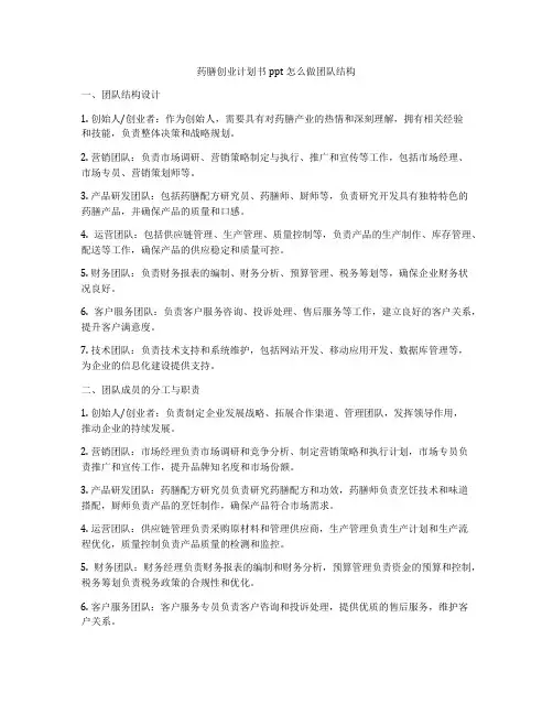 药膳创业计划书ppt怎么做团队结构