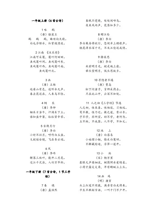部编版小学古诗词必背129首