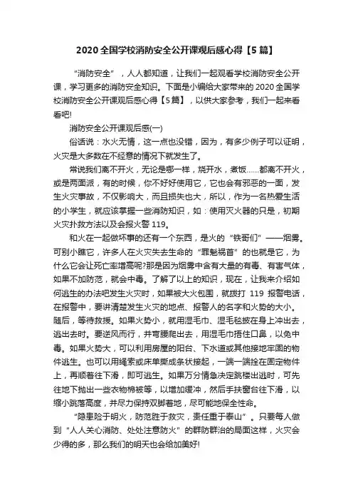 2020全国学校消防安全公开课观后感心得【5篇】
