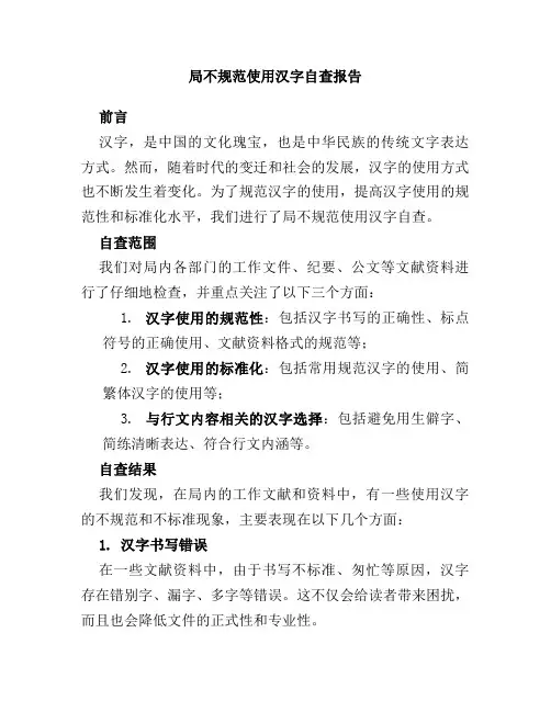 局不规范使用汉字自查报告