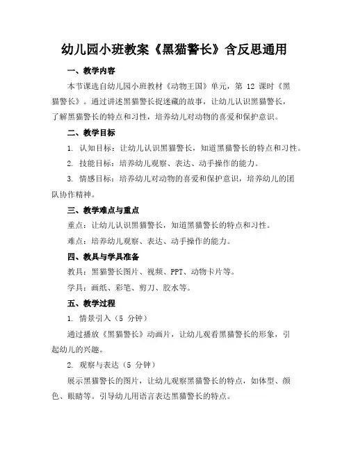 幼儿园小班教案《黑猫警长》含反思通用