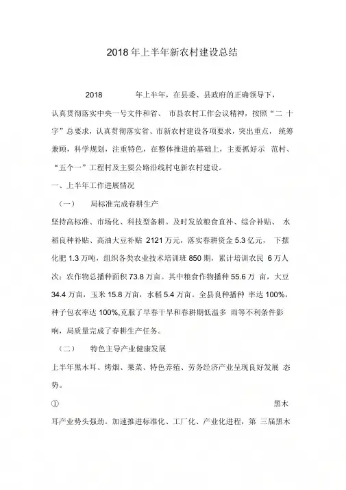 2018年上半年新农村建设总结