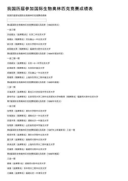 我国历届参加国际生物奥林匹克竞赛成绩表