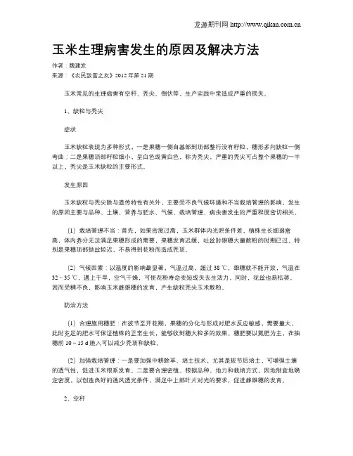 玉米生理病害发生的原因及解决方法