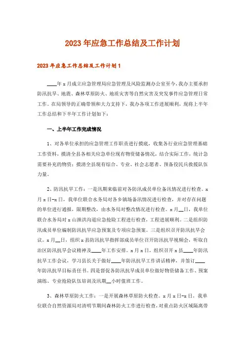 2023年应急工作总结及工作计划