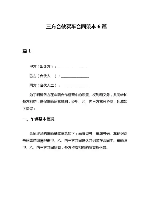 三方合伙买车合同范本6篇