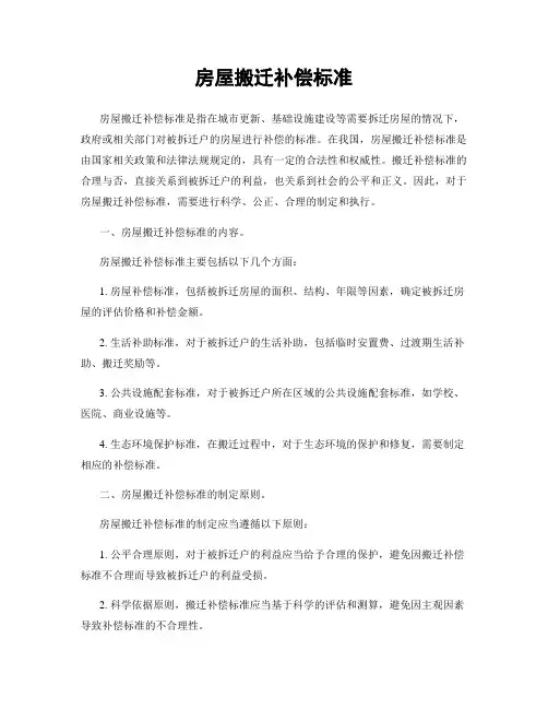房屋搬迁补偿标准