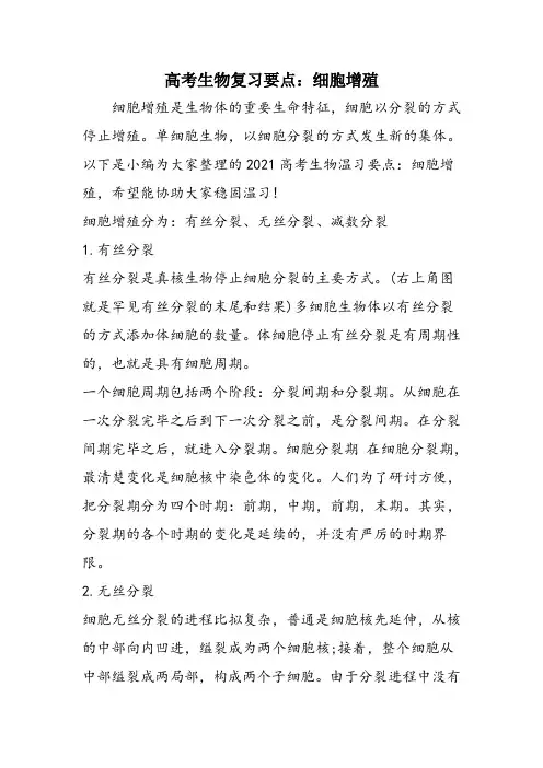 高考生物复习要点：细胞增殖