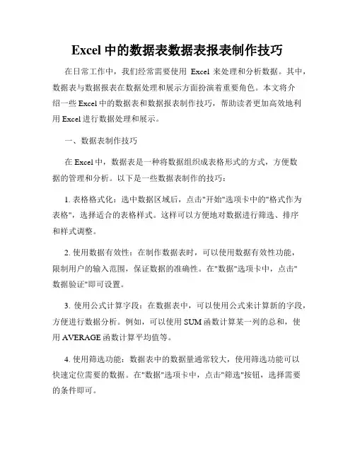 Excel中的数据表数据表报表制作技巧