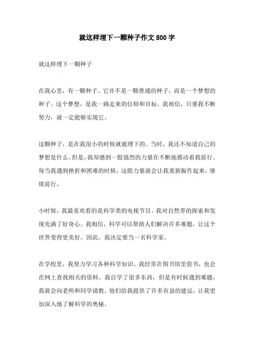 就这样埋下一颗种子作文800字