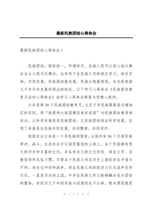 最新民族团结心得体会