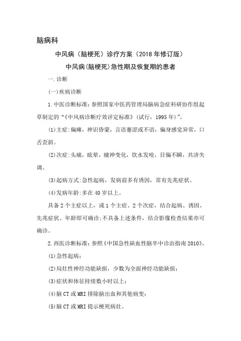 脑病科优势病种(2018修订版)