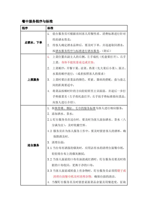 餐中服务程序与标准