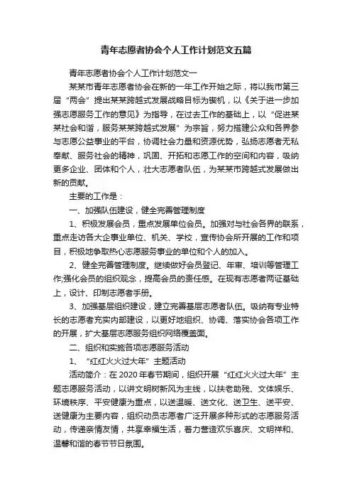 青年志愿者协会个人工作计划范文五篇