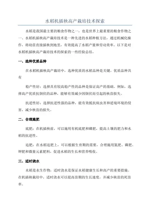 水稻机插秧高产栽培技术探索