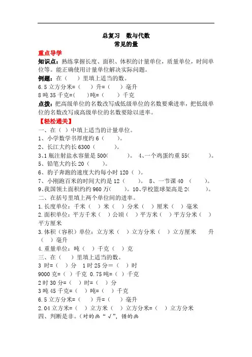 六年级下册数学总复习 -  数与代数 常见的量 北师大版
