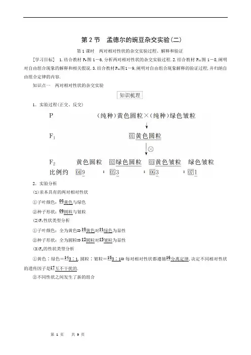 人教版高中生物必修2同步学习-第1章 第2节 第1课时  两对相对性状的杂交实验过程、解释和验证