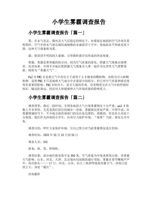 小学生雾霾调查报告
