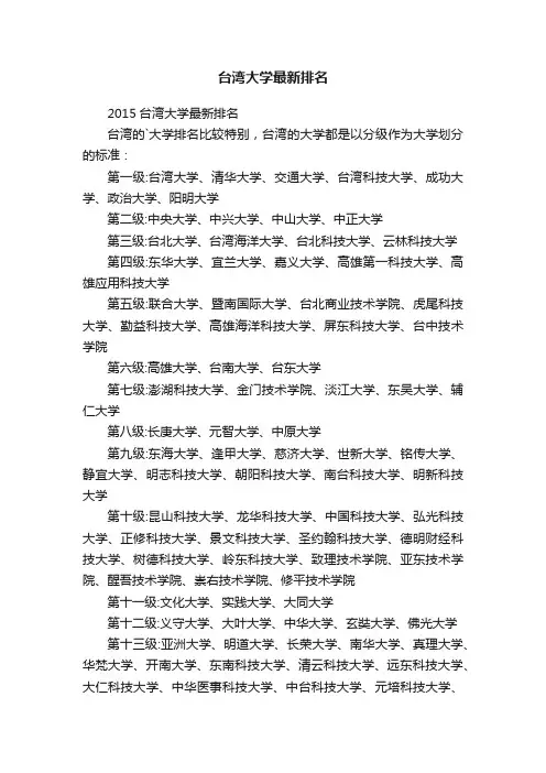 台湾大学最新排名