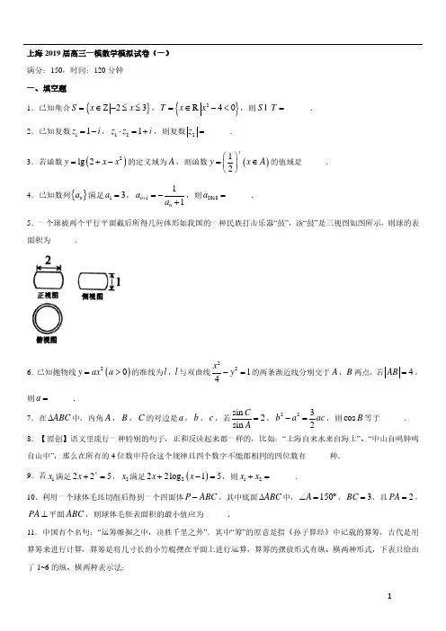 上海市2019届高三上学期一模冲刺练习试卷(一)数学试题