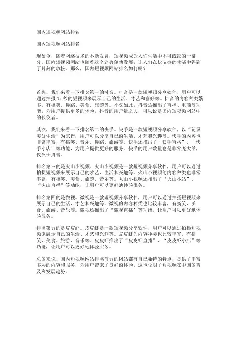 国内短视频网站排名