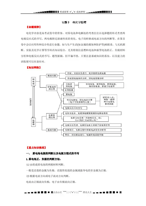 高考化学二轮复习教案：专题十 电化学原理(教师版)