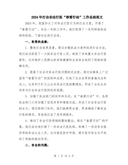 2024年打击非法行医“春雷行动”工作总结范文