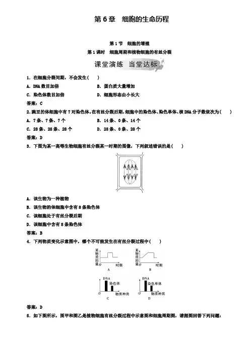 2019秋人教版高中生物必修一检测：第6章 第1节 第1课时 细胞周期和植物细胞的有丝分裂 Word版含答案