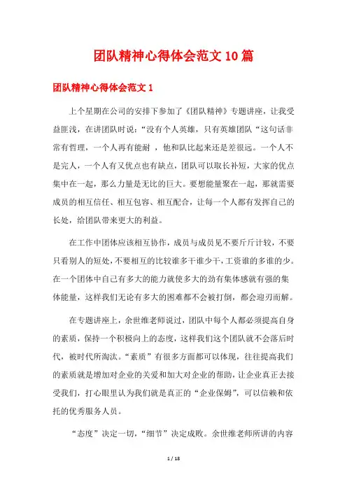 团队精神心得体会范文10篇