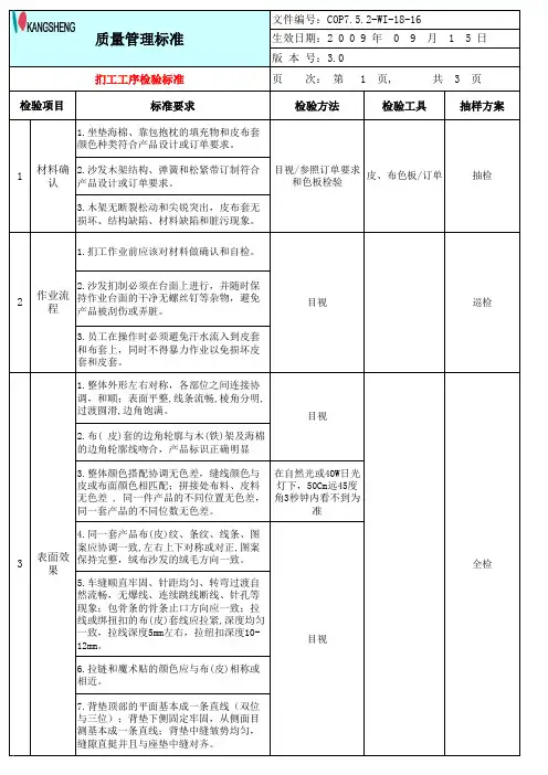 软体家具制程检验标准