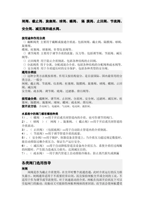 阀门的分类及适用范围和原理